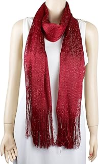 Shimmer and Shine Fringed Scarf, Red