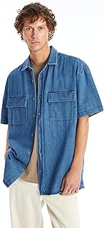 قميص جينز للرجال بقصة مريحة وأكمام قصيرة من ال سي وايكيكي