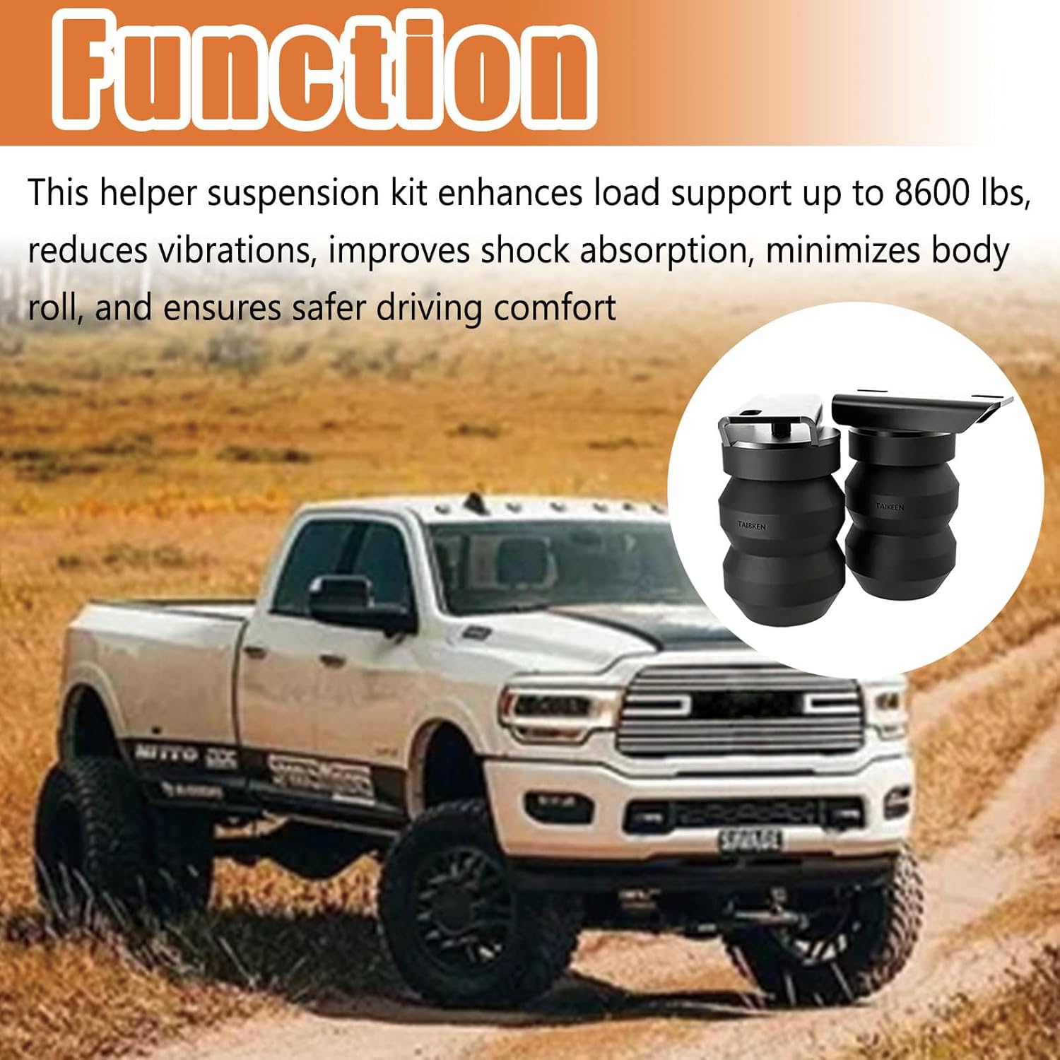DR3500CA Rear Rubber Helper Suspension Bump Stops Compatible with Dodge Ram 3500 RWD 4WD Bumper Stop/Cushions Up to 8600 lbs Load Capacity