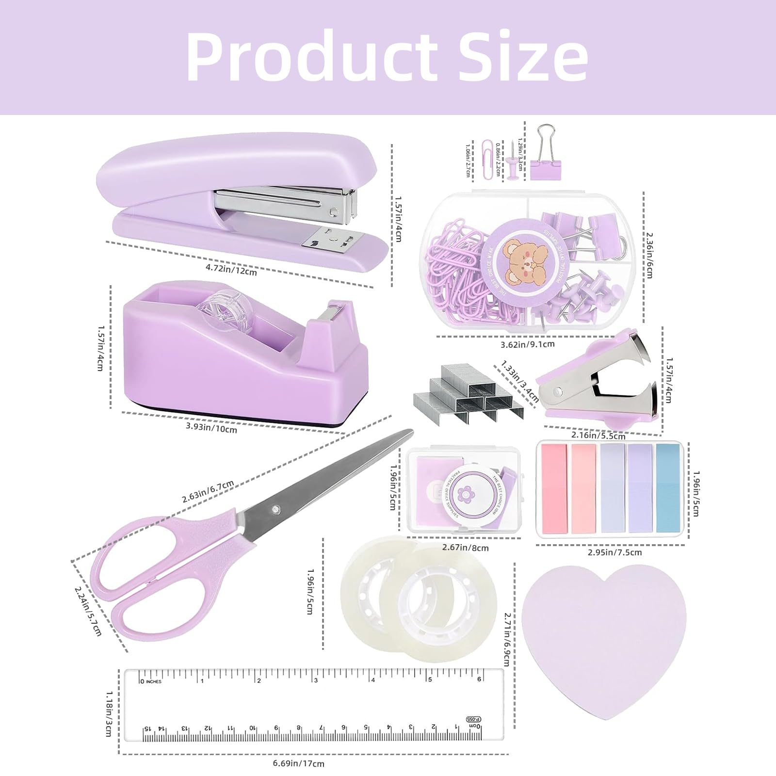 Set da scrivania con dispenser di nastro e graffette per la scuola, A