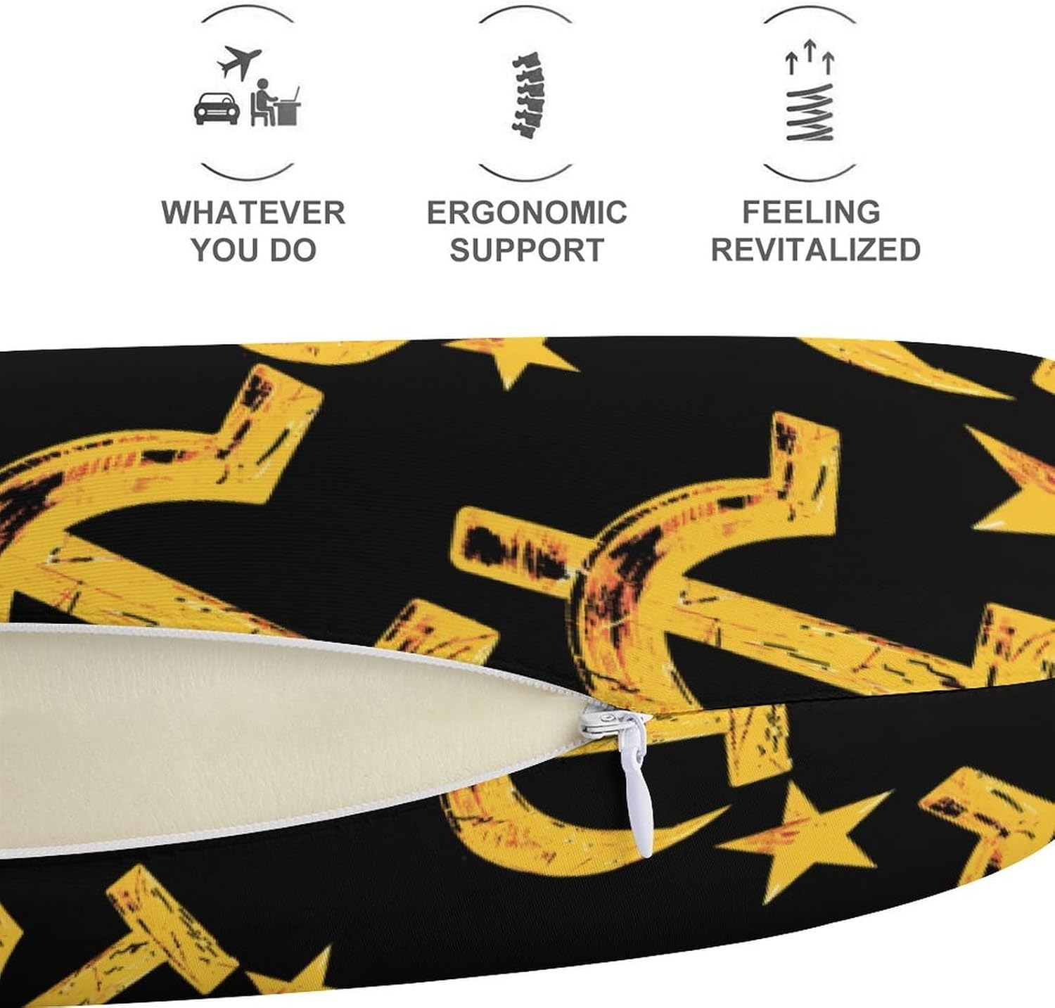 Russian Soviet Flag Hammer and Sickle Travel Pillow U Shape Neck Pillow Washable Pillowcase for Sleeping Chair