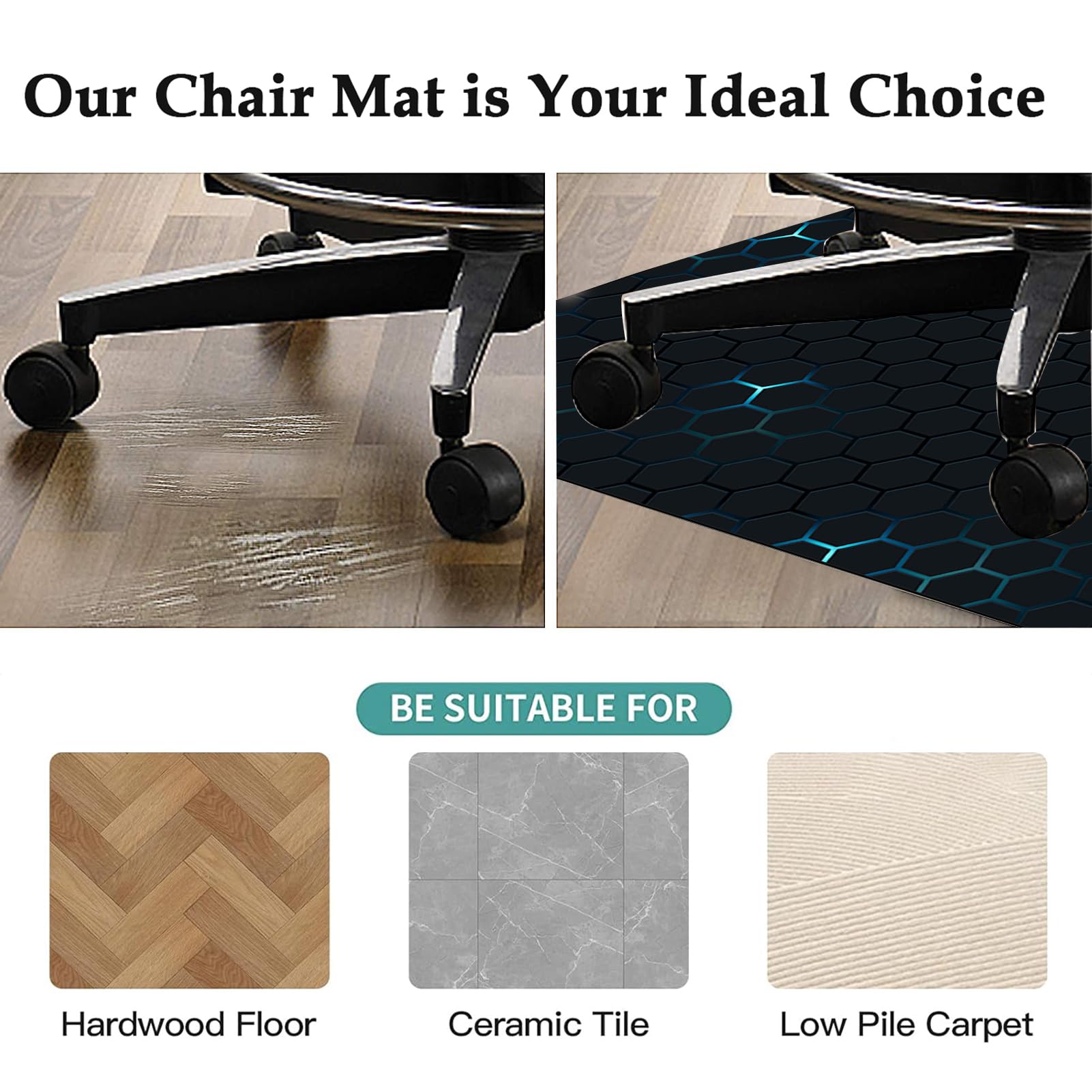 Tapete de Protección de Madera/baldosas Alfombrilla para Silla de Oficina Alfombra Silla Gaming Oficina Escritorio Gamer Alfombrilla Protector Suelo Silla Ruedas 80 x 160 cm