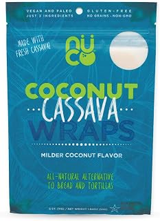 NUCO Coconut Cassava Wraps: Paleo, Gluten-Free, Vegan, Low-Carb, Shelf-Stable, Mild Flavor, Raw & Non-GMO - 5 Count