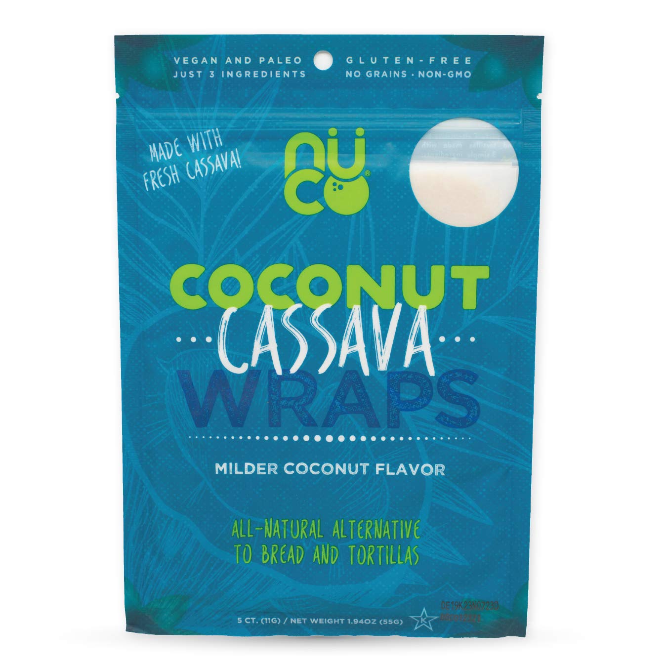 NUCO Coconut Cassava Wraps: Paleo, Gluten-Free, Vegan, Low-Carb, Shelf-Stable, Mild Flavor, Raw & Non-GMO - 5 Count