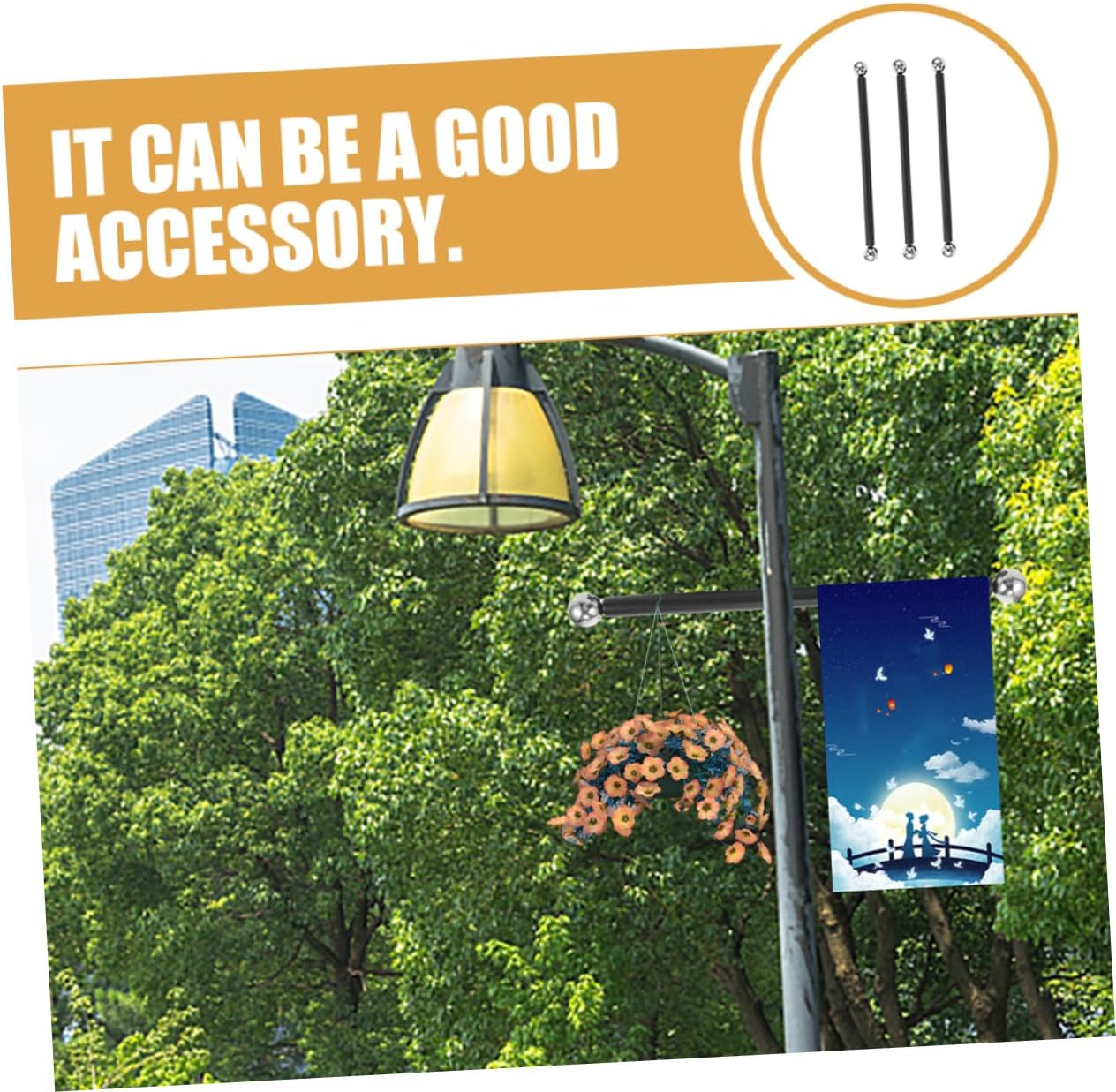 3pcs Lamp Post Cross Arm Light Rod Flag Holder Outdoor Ladder Rest for Garden and Use