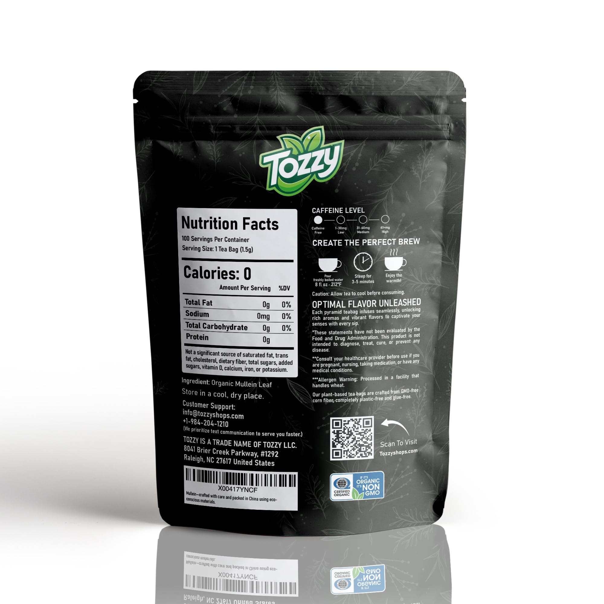 Tozzy Organic Mullein Tea 100 Count Plant-Based Pyramid Tea Bags — view 2