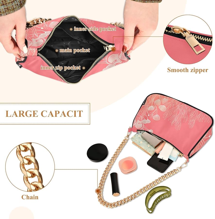 Peach Coral trendy chain shoulder travel bags hand bags for