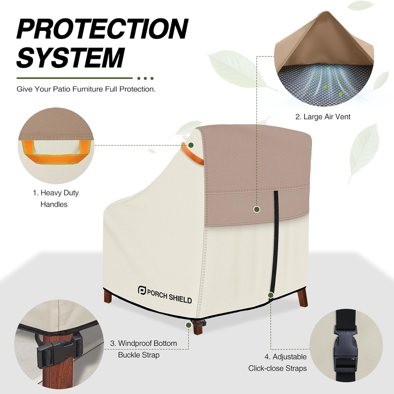 Porch Shield Patio Chair Covers - Waterproof Outdoor Lounge Deep Seat Lawn Chair Cover 2 Pack - 30W x 33D x 34H inch, Light Tan & Khaki - Image 4