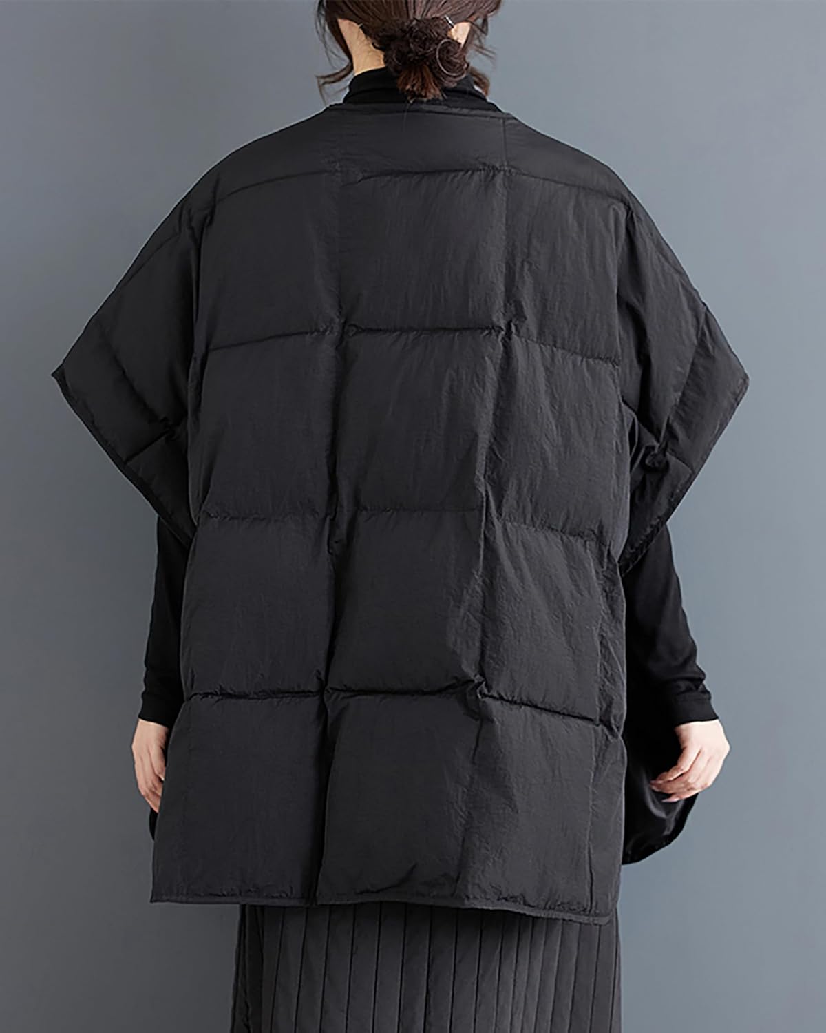 ellazhu Women's Coat Button Down Batwing Sleeve V Neck Black Plaid Two Side Pockets GZ325 A