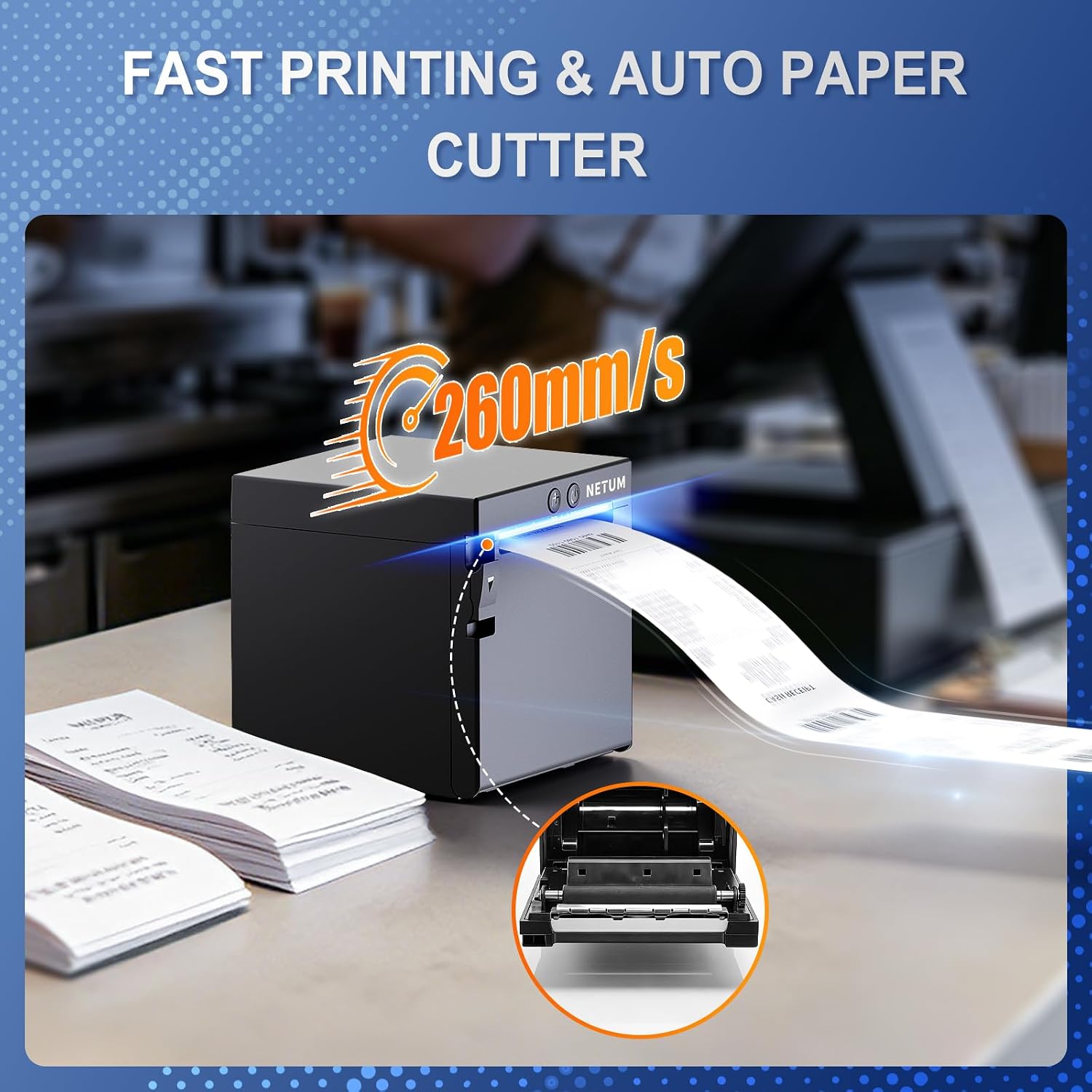 NETUM NT-861 Bluetooth Thermal Receipt Printer, 80mm POS Printer with Auto Cutter, High-Speed 260mm/s, USB+LAN+BT Interface, Support ESC/POS, for Retail Restaurant (Black)