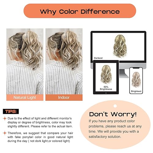 Miniatura 2 de SEIKEA Pinza de extensión de cola de caballo de 10 pulgadas con reflejos, corta, gruesa, ondulada, rizada, con clip de mandíbula falsa, cabello