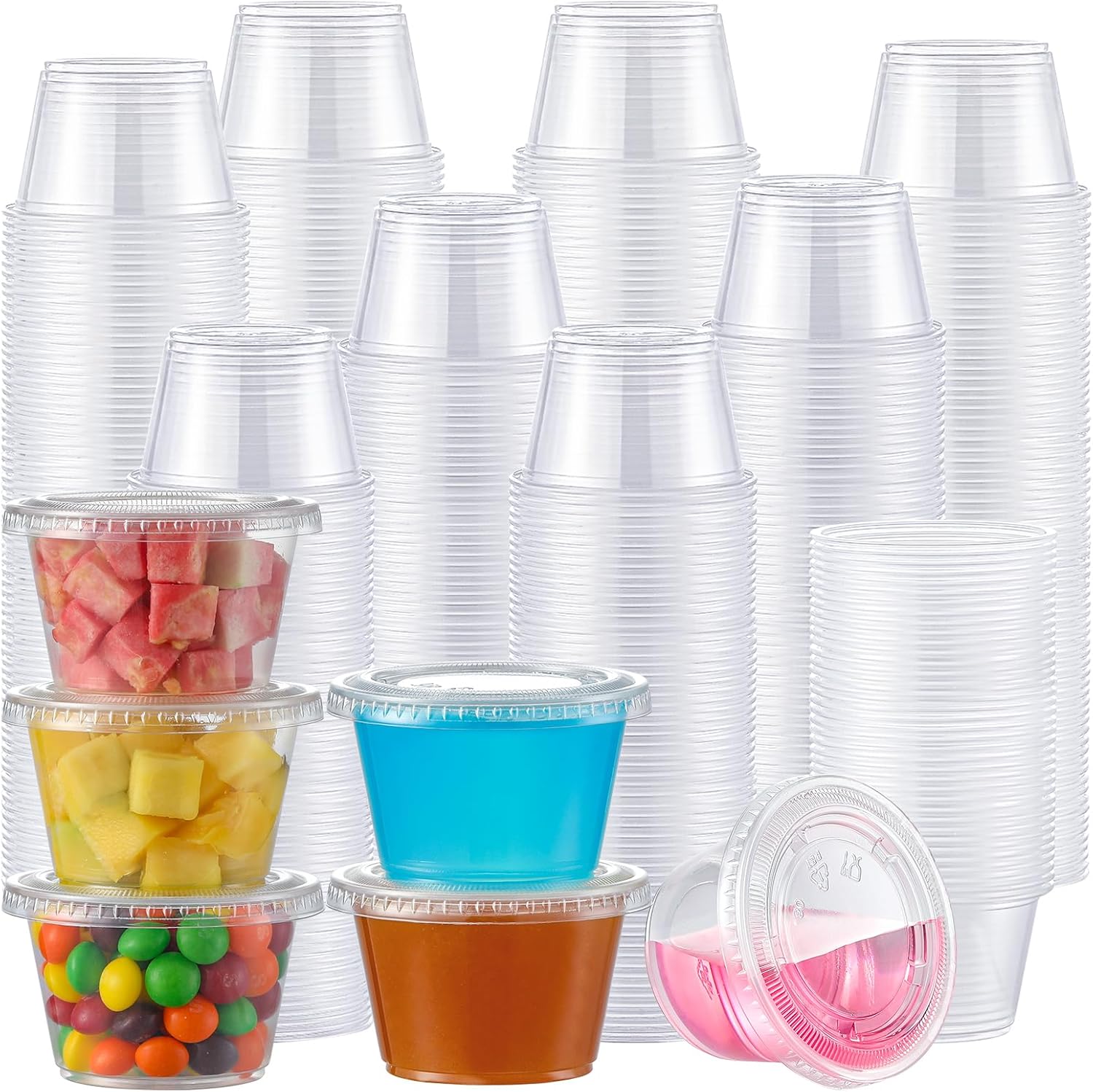 AOZITA Juego de 400 tazas de porciones de 5.5 onzas, vasos de gelatina con tapas, vasos desechables de plástico para salsa de condimentos,