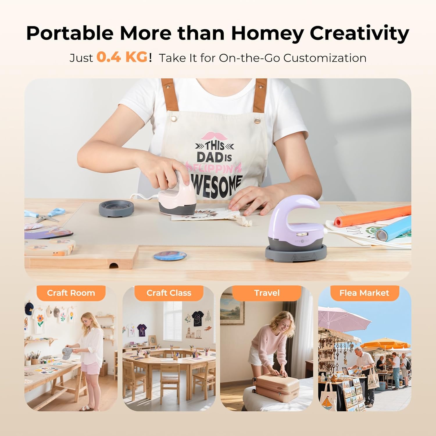 HTVRONT Heat Press H1 Mini Heat Press Machine, Small Heat Press Portable Iron Press Machine for T Shirts, Hats, Heating Transfer Projects (H1 Pink)