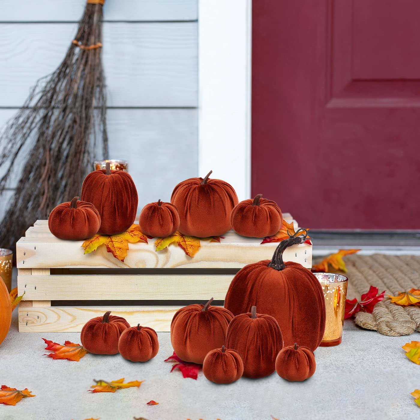 Funzhan 12-Piece Artificial Pumpkin Set - Velvet Fabric Foam Pumpkins, Fall & Thanksgiving Decor