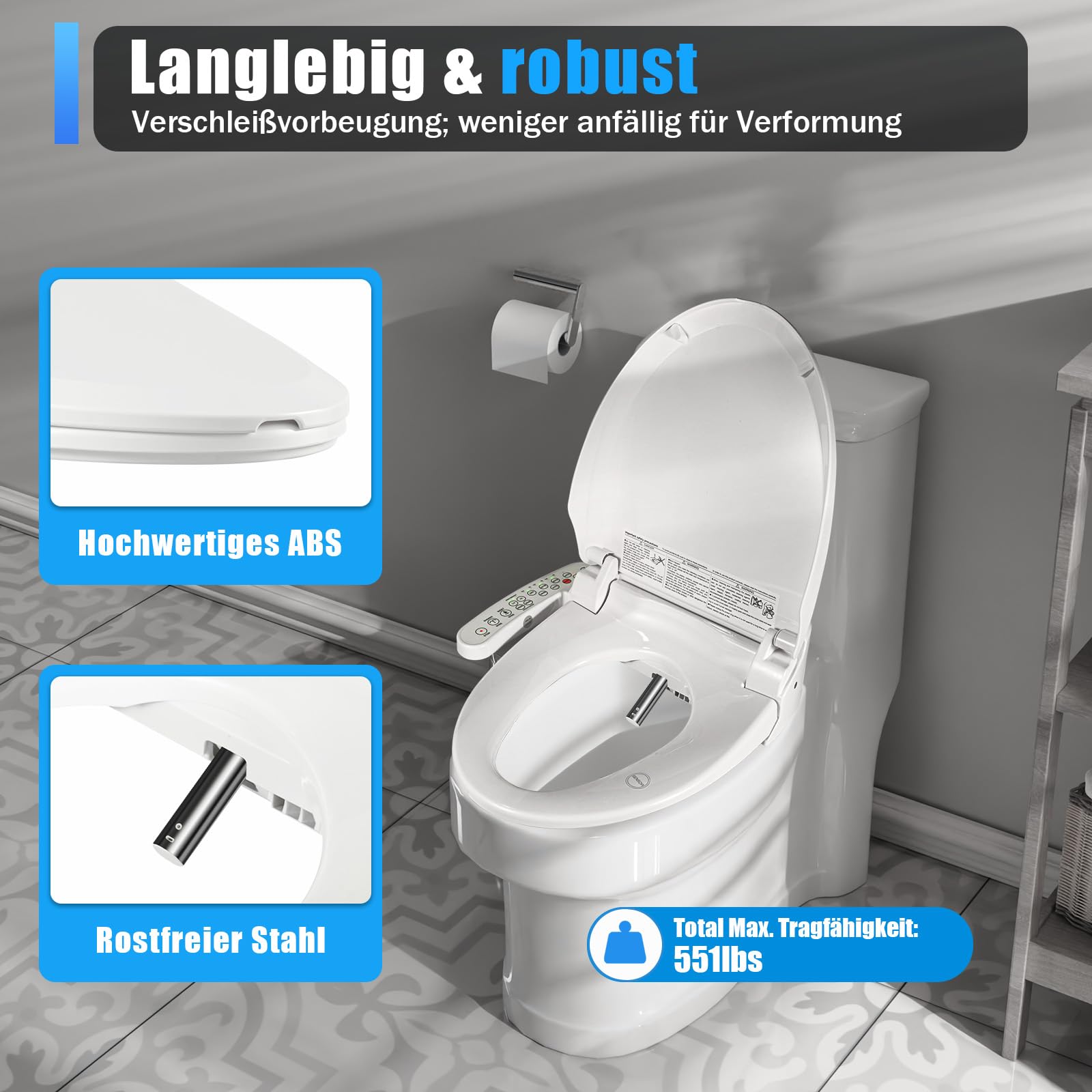 Inteligentna deska sedesowa, bidet, z dyszą, japońska toaleta, podgrzewana deska sedesowa, regulowane ciśnienie wody, suszenie gorącym powietrzem, łatwe czyszczenie