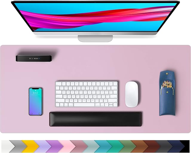 Leather Desk Pad Protector,Mouse Pad,Office Desk Mat, Non-Slip PU Leather Desk Blotter,Laptop Desk Pad,Waterproof Desk Writing Pad for Office and Home (80cm x 40cm, Fairy Pink)