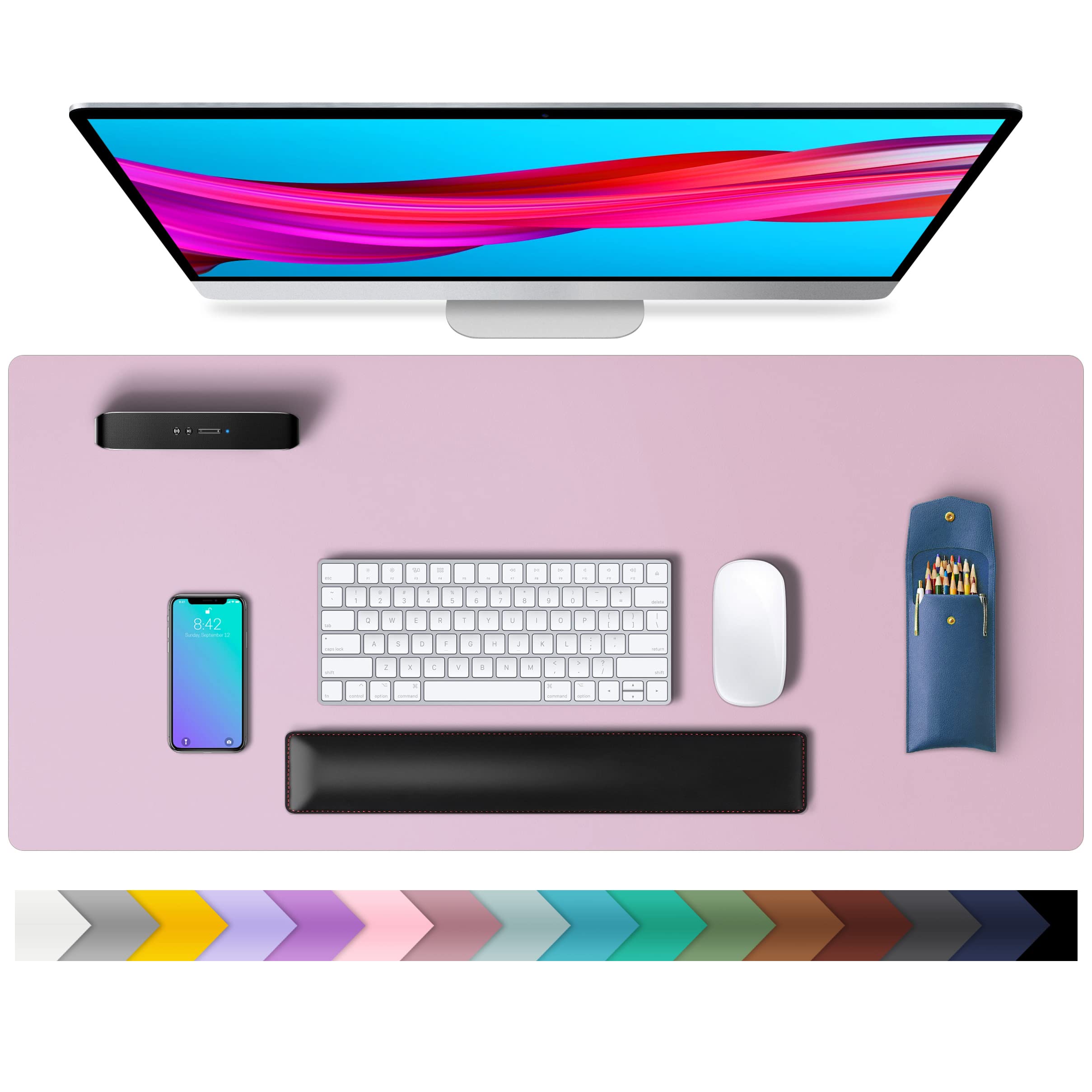 Leather Desk Pad Protector,Mouse Pad,Office Desk Mat, Non-Slip PU Leather Desk Blotter,Laptop Desk Pad,Waterproof Desk Writing Pad for Office and Home (80cm x 40cm, Fairy Pink)