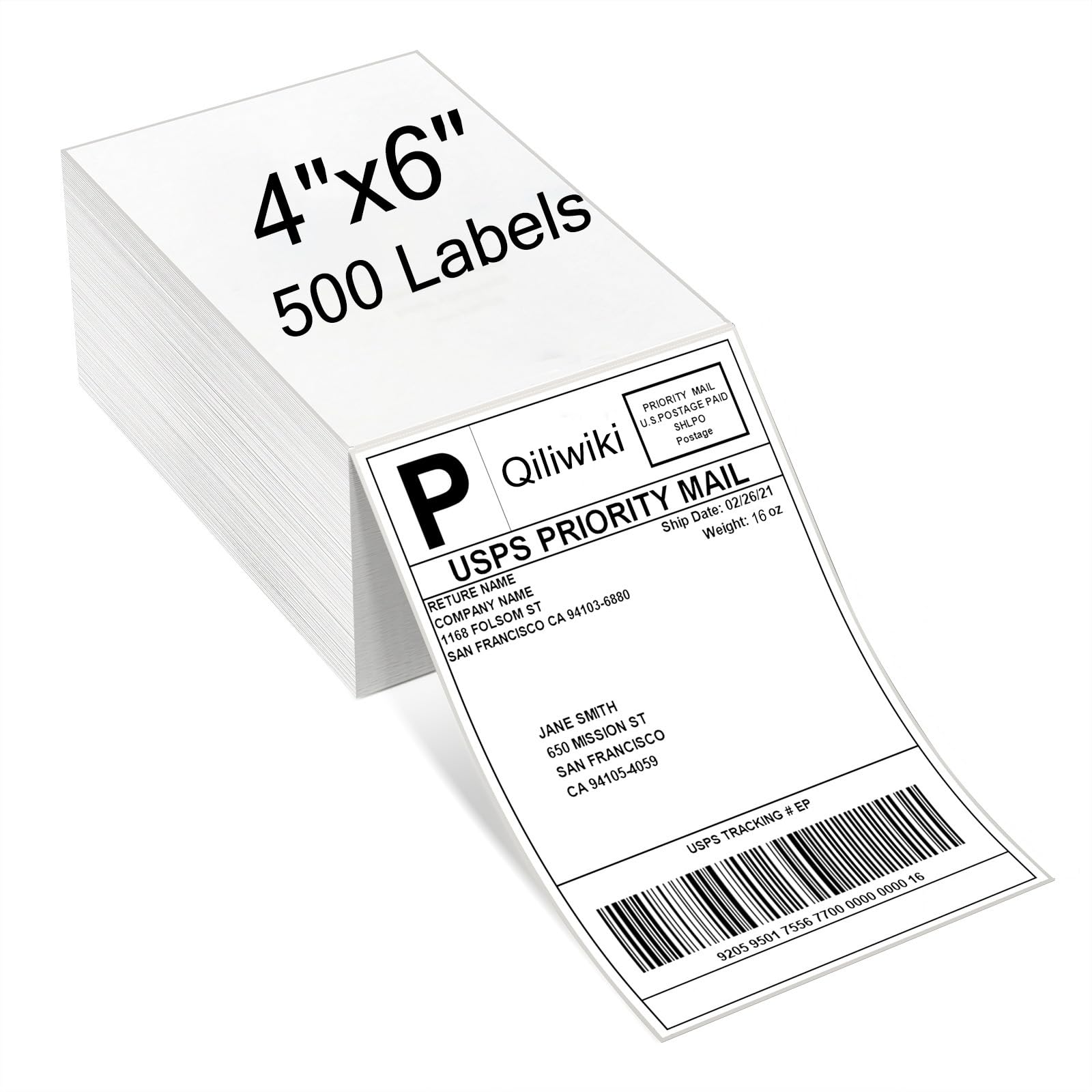 Thermal Labels 4x6, Pack of 500 Thermal Labels Fanfold, Suitable for Most Thermal Label Printers, Commercial Grade Postage Labels, 1 Stack