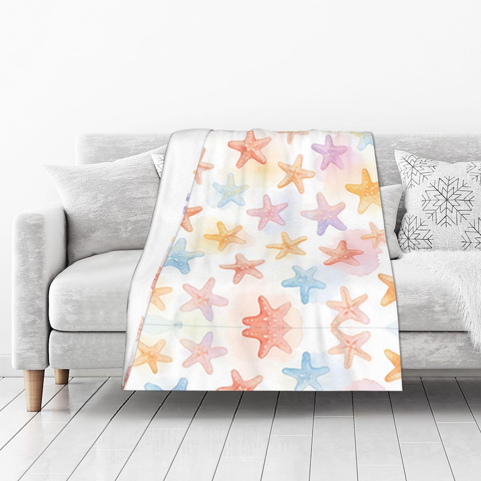 DUYIOKH Rainbow Starfish Print Thick Throw Blanket, Blanket for Couch Bed Warm Travel Blanket for Camping Movie Night