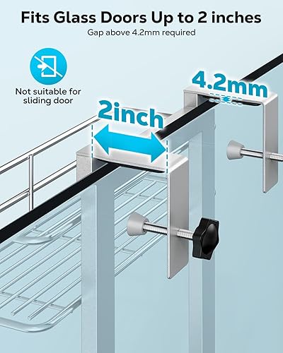 Vista 10 de Nieifi Estante organizador de despensa para ducha sobre la puerta con ganchos confiables, organizador de ducha resistente para colgar, estante