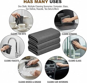 3 Pcs Cleaning Cloths Glass Cloth, Reusable Window Cloths Streak-Free Microfiber Cloth for Home, Kitchen, Window, Mirror 30 x 40 cm