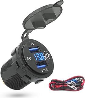 MICTUNING Upgraded Version Quick Charge 3.0 Dual USB Charger Socket with Touch Switch and LED Voltmeter, Waterproof Fast Charger Socket Power Outlet for 12V/24V Car Boat Marine ATV Bus Truck and More