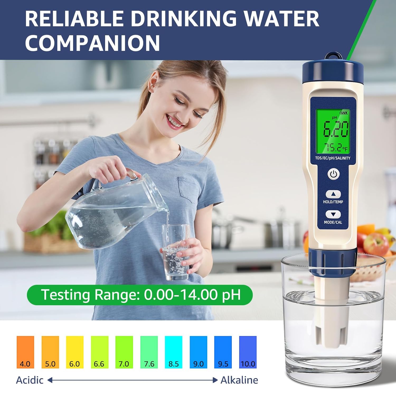 Pool Salt Tester & PH Meter - 5-in-1 Digital TDS Meter for Salinity PH Temp and EC, 0.01 High Accuracy, Swimming Pool, Hydroponics, Aquarium, Hot Tub, PPM Meter for Pool, Drinking Water, Wine, Food