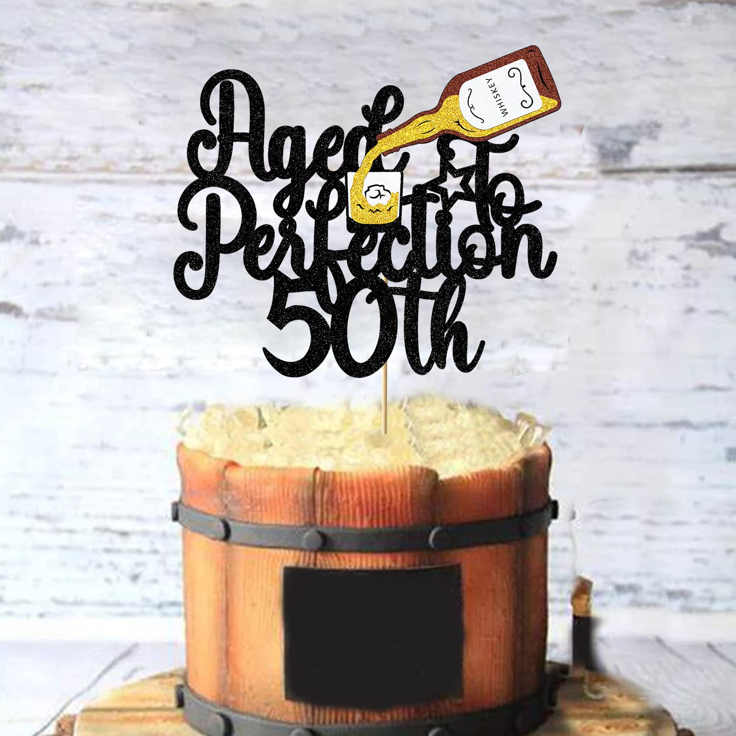 Tortenaufsatz „Aged To Perfection“ – 50. Geburtstag Dekoration, Weinrot & Gold-Glitzer, Vintage 1972 Design
