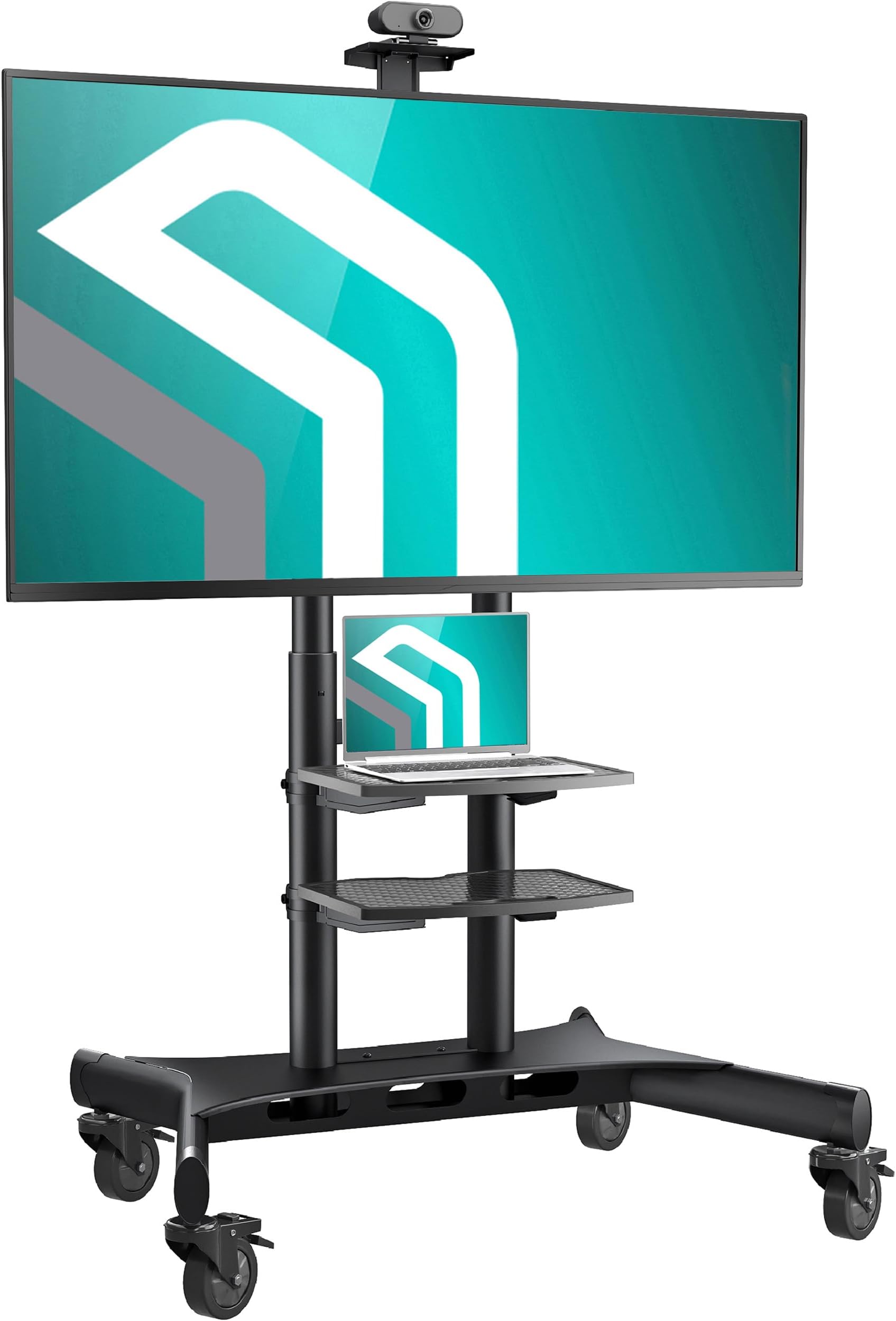 Mobile TV Stand on Wheels for 50-86 Inch Screen, max Load 233 lbs, Height Adjustable, Portable TV Cart, VESA 200x200-800x500, TV Cart Rolling TV Stand with Wheels and Shelves Black
