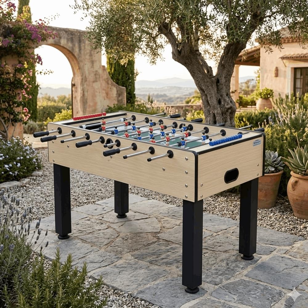 Devessport - Futbolín Denver para Exterior e Interior, Mesa de Fútbol de 5 Pies con Patas Metálicas, Barras de Acero Inoxidable 16mm y Niveladores de Altura, 140x73x89 cm