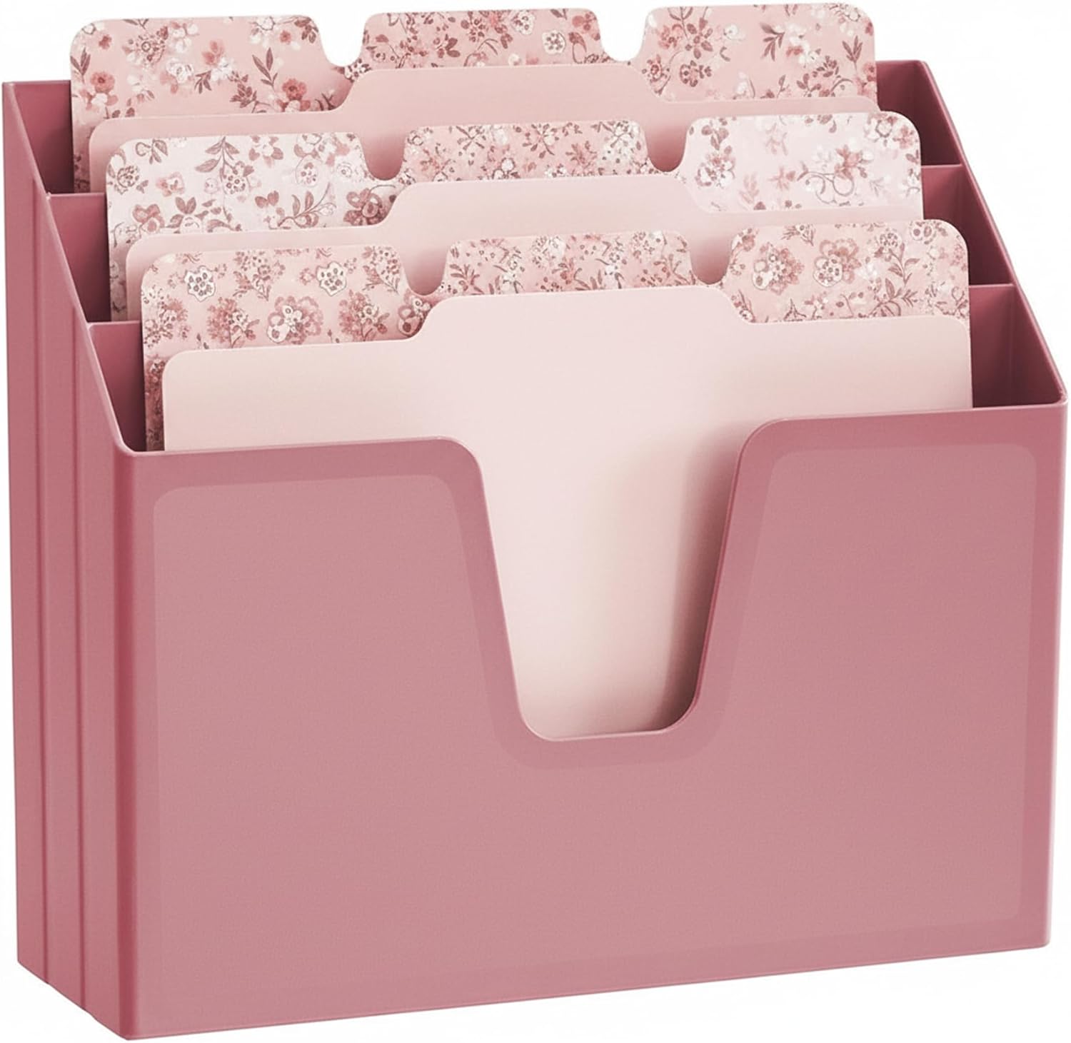 Acrimet Horizontal Triple File Folder Holder Organizer, Open Top Desktop Document Sorter for Letter Size Papers & Folders, Plastic, Solid Pink