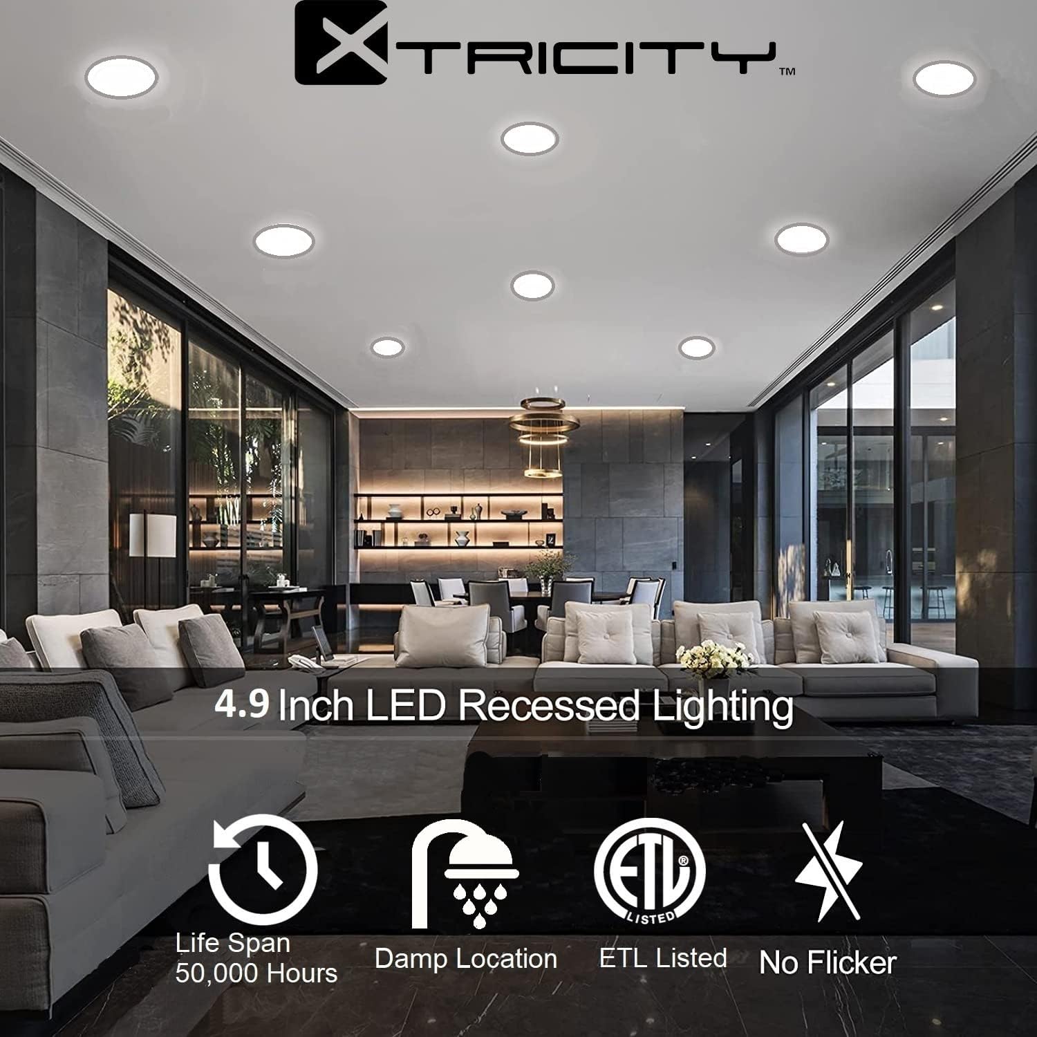 Xtricity Round 4 inch led recessed Lights Fixture with Driver, 3000K Recess Lights, 10W, 750 Lumens, 120V, Low Profile, Dimmable, Energy Star and IC Rated, Nickel Trim Soffit Lights, (6 Pack)