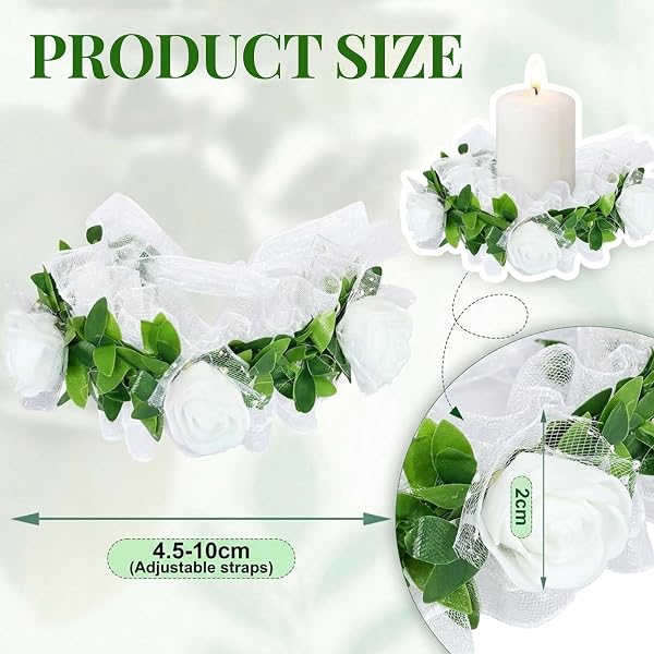 4 Pezzi Decorazione per Candele di Battesimo e Comunione, Candele Antigoccia, Gonna per Candele, per Comunione, Battesimo, Matrimoni, Compleanni, DIY(Rosa Bianca) - 2
