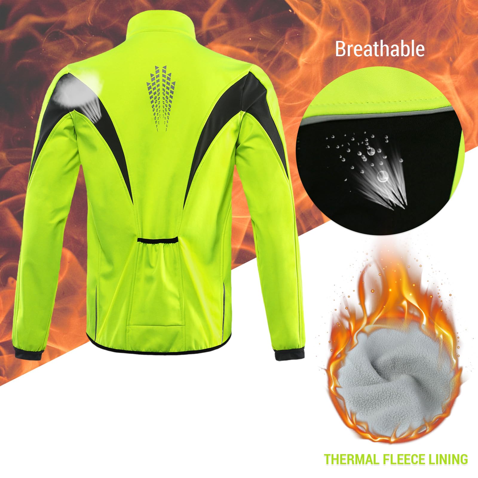 Lixada Chaqueta de Ciclismo de Calentamiento de Invierno, Ropa de Abrigo Transpirable para Bicicleta, Chaqueta de Ciclismo Impermeable a Prueba de Viento