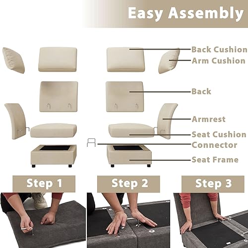 Miniatura 5 de VanAcc Sofá modular de 9 asientos, sofá modular modular en forma de U con otomanas, sofá reversible para sala de estar, felpilla beige