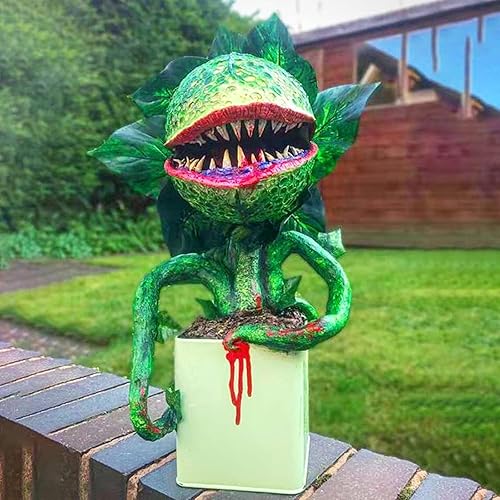 Miniatura 4 de BinaryABC Figura de planta de piraña de terror de Halloween, estatua de jardín de flores, figuras de plantas caníbales, accesorios aterradores de