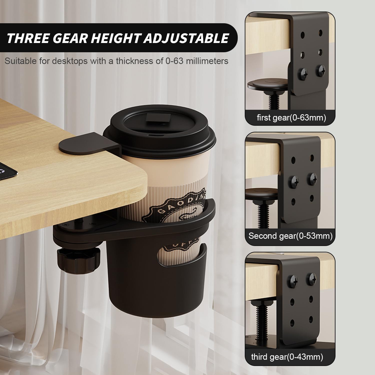 Porte-Gobelet De Bureau Rotatif 360° - Support Tasse, Bouteille, Casque - Clip Table Sans Perçage, Détachable - 10