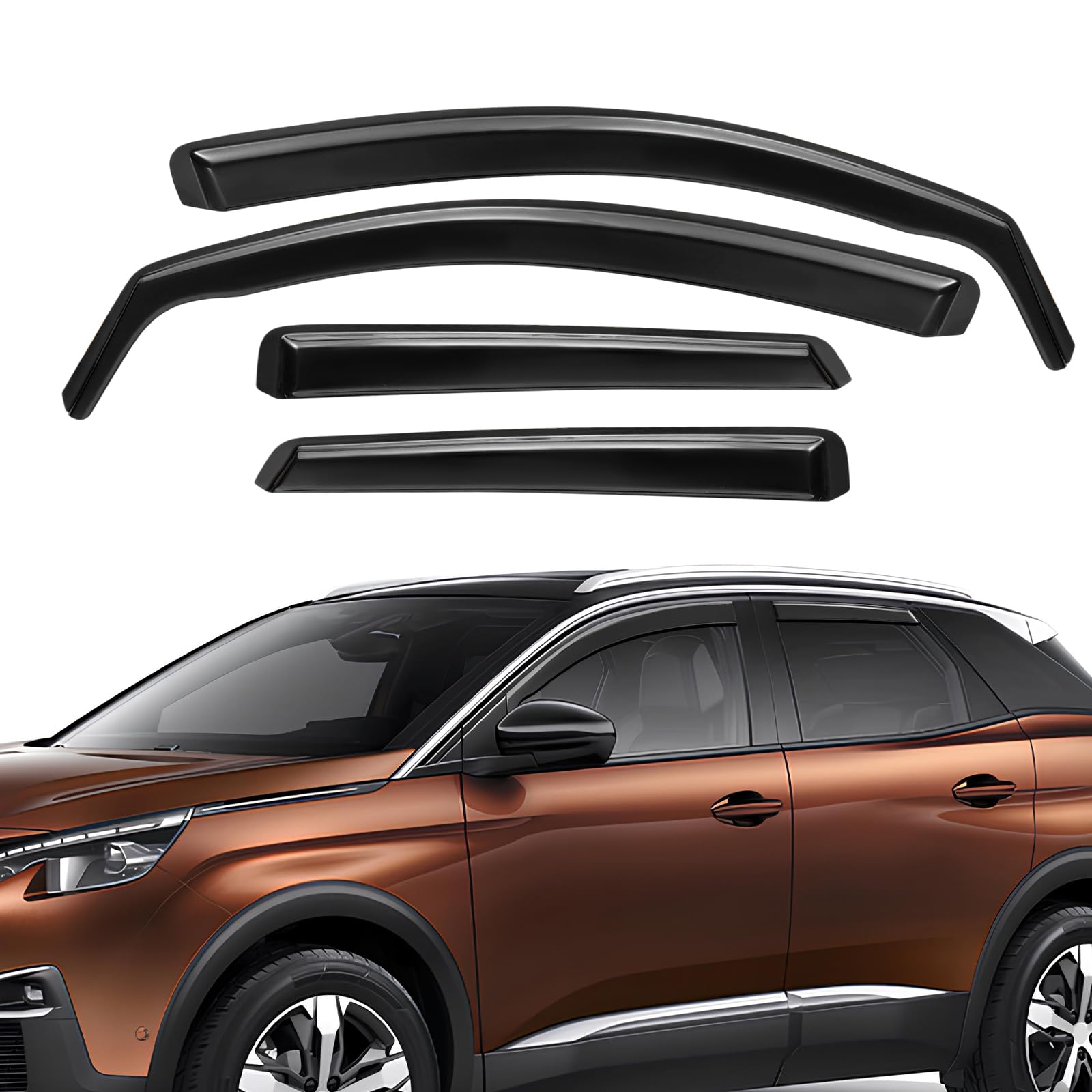 4 pièces Déflecteurs de vent, pare-pluie pour vitres, compatible avec Peugeot 3008 MK2 5 portes 2017-2023, protection contre la pluie et le vent