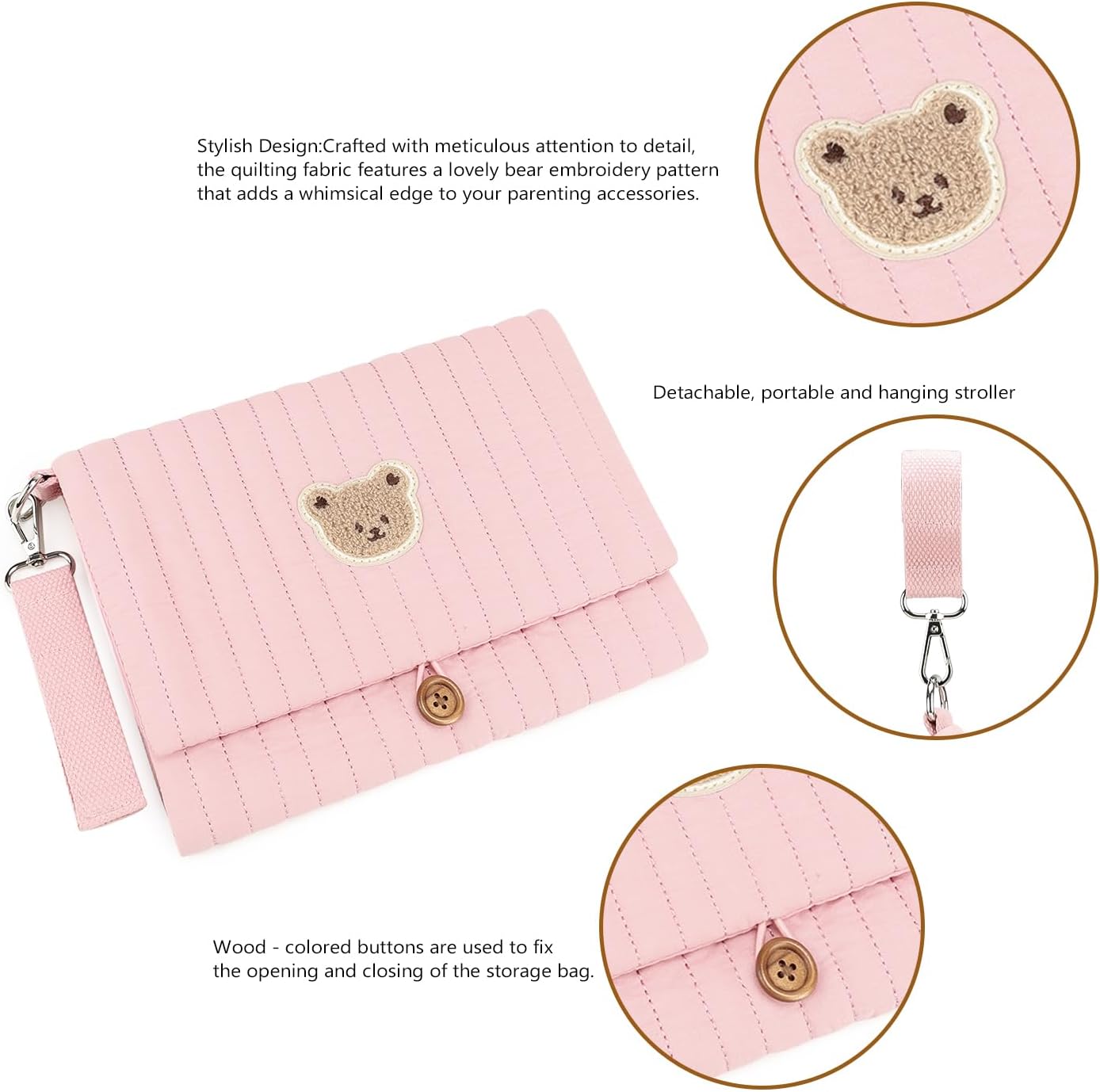 Baby Diaper Bag Organizer Pouches Waterproof Mini Diaper Bag - 2 pcs/set Foldable Hanging Bag Reusable, Washable or Cloth Diapers, with Gift for Baby Shower (Pink（A）)