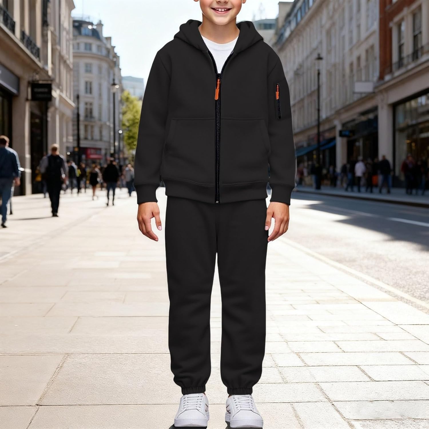 Boys Girls 2 Piece Tracksuit Athletic Sweatsuit Full Zip Hooded Sweatshirt Jacket and Jogger Pants Casual School Clothing Set