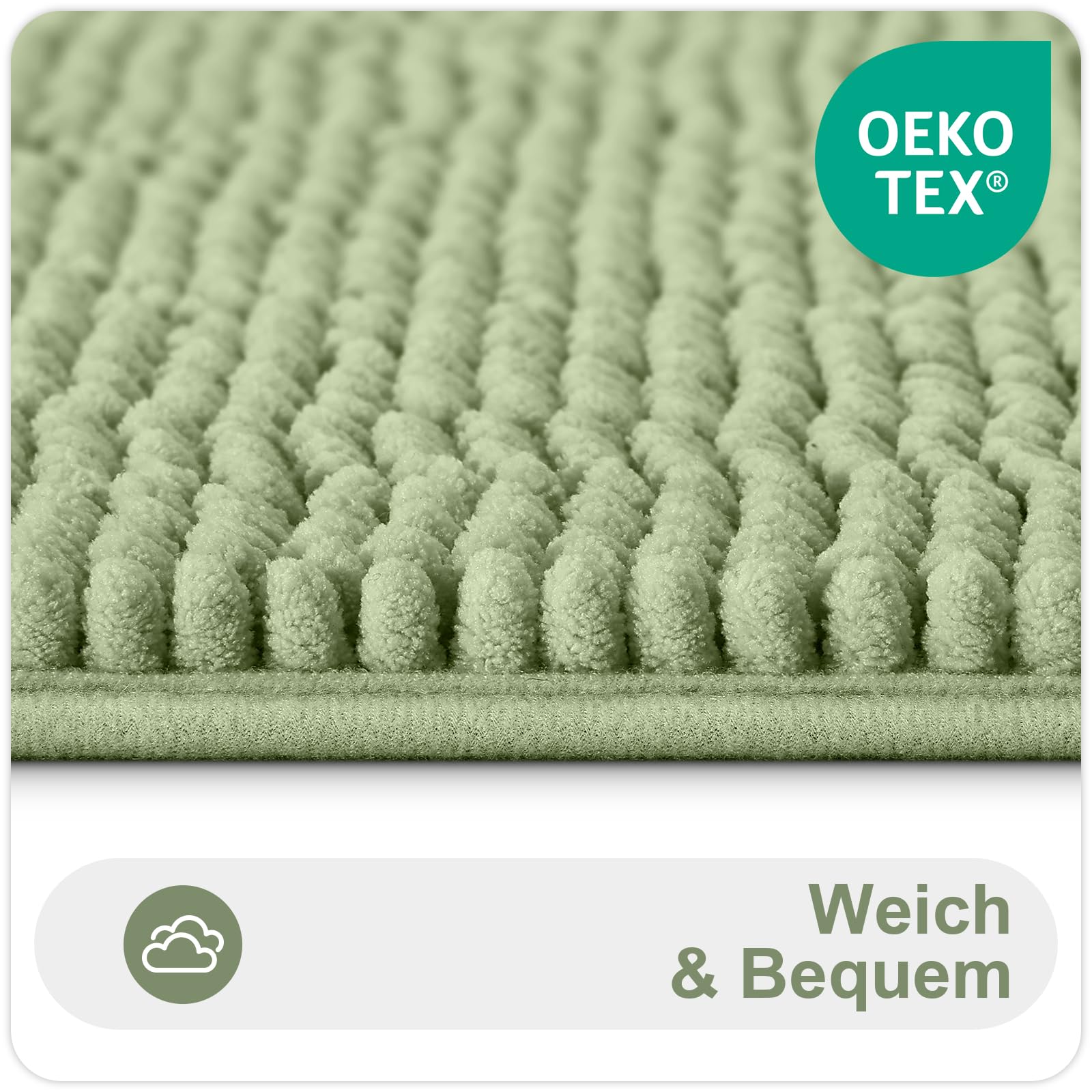 Homaxy Tappetino da bagno in ciniglia, antiscivolo, lavabile, morbido, assorbente, per bagno, 40 x 60 cm, verde salvia