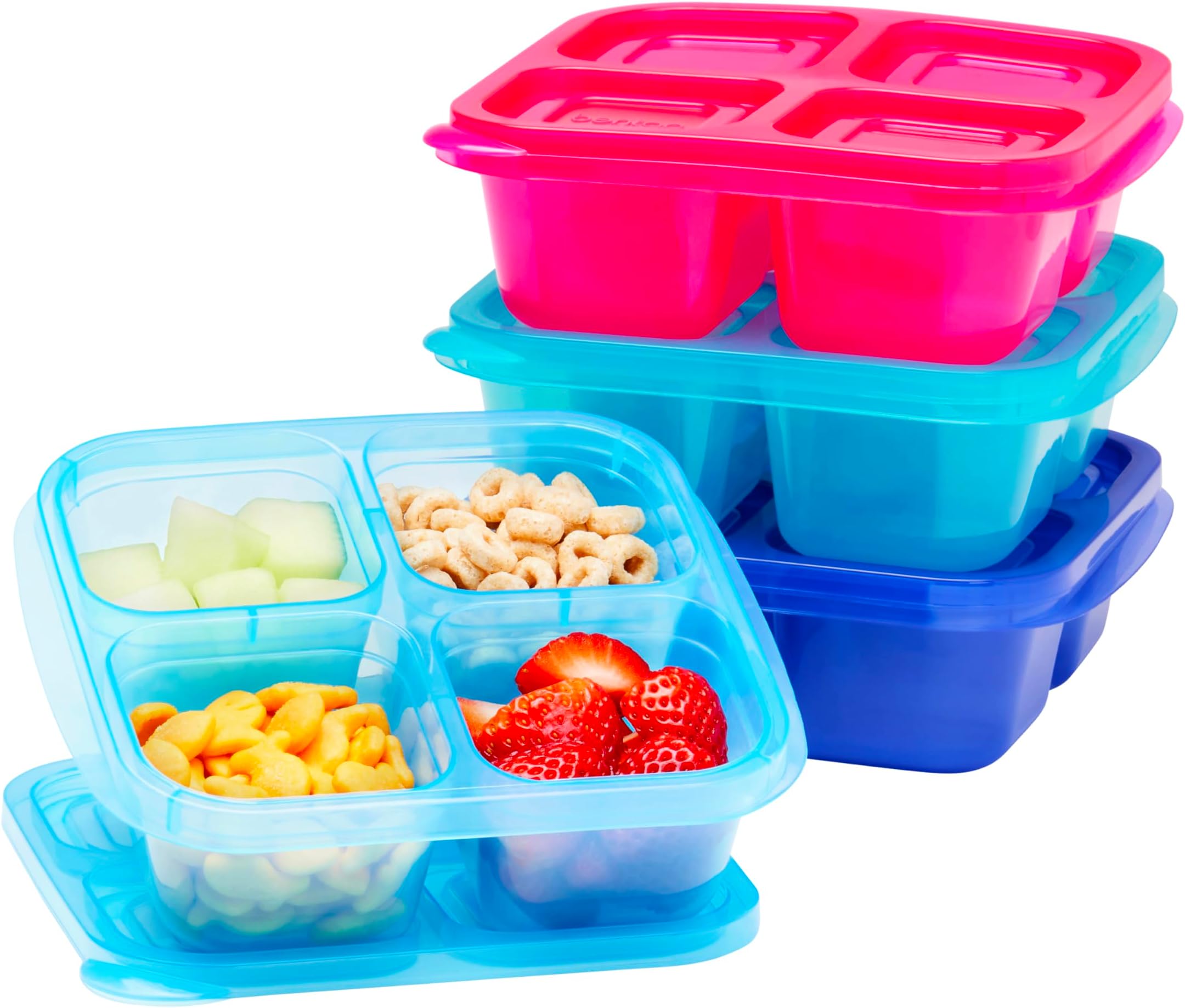 EasyLunchboxes® - Original Stackable Snack Boxes - Reusable 4-Compartment Snack Containers for Kids and Adults, BPA-Free and Microwave Safe Food and Meal Prep Storage, Set of 4 (Jewel Brights)