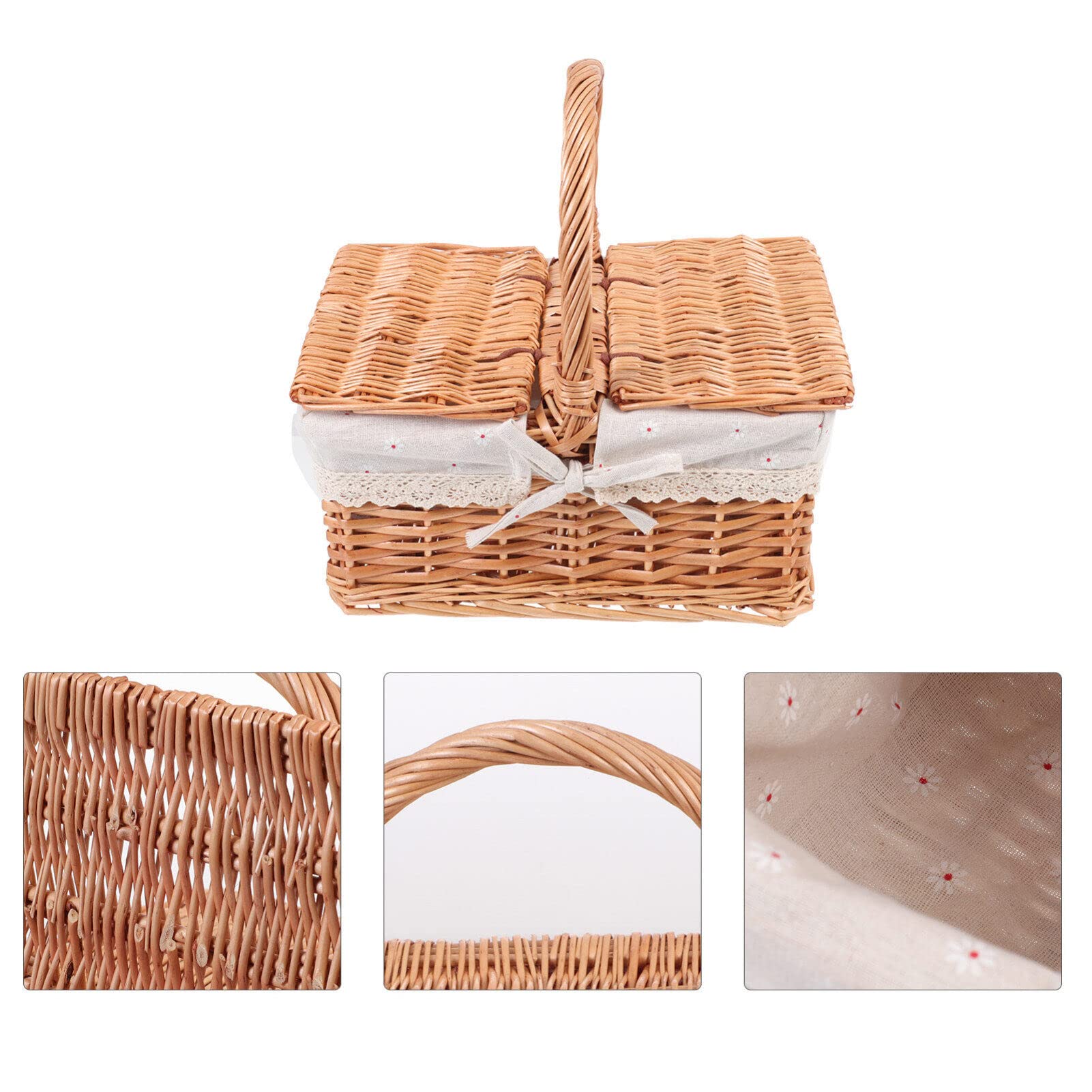 BESPORTBLE Cestino in Vimini con Coperchio E Manico 12.20X8.07X12.60In Cesto di Stoccaggio Portatile per Picnic Decorazioni Matrimoni Organizzatore Casa E Giardino