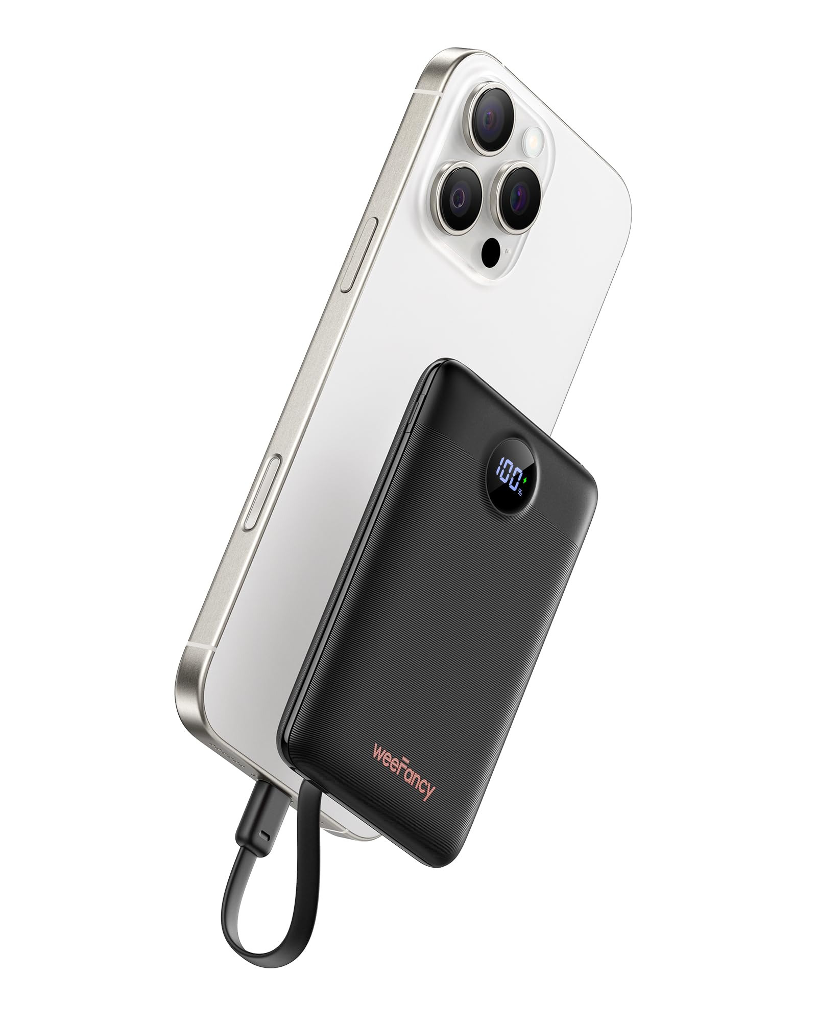 WeeFancy Power Bank 10000mAh 22,5W Caricatore Portatile Ricarica Rapida Mini Powerbank con Cavi Integrati Batteria Esterna con 3 Uscite & 3 Ingressi per iPhone Samsung Huawei Xiaomi iPad ecc. (Nero)