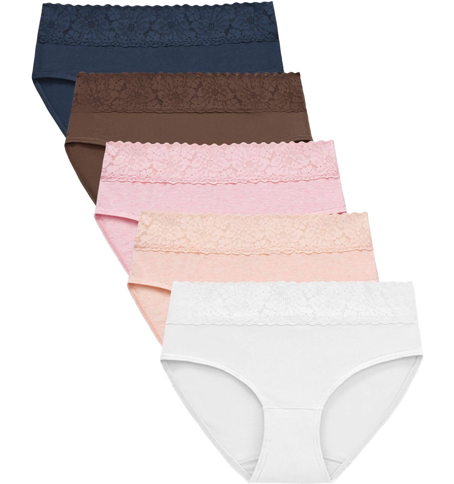 RHYFF Damenunterwäsche, Baumwolle, Bikini-Höschen, Spitze, weich, Hipster-Slip, Stretch, 5 Stück