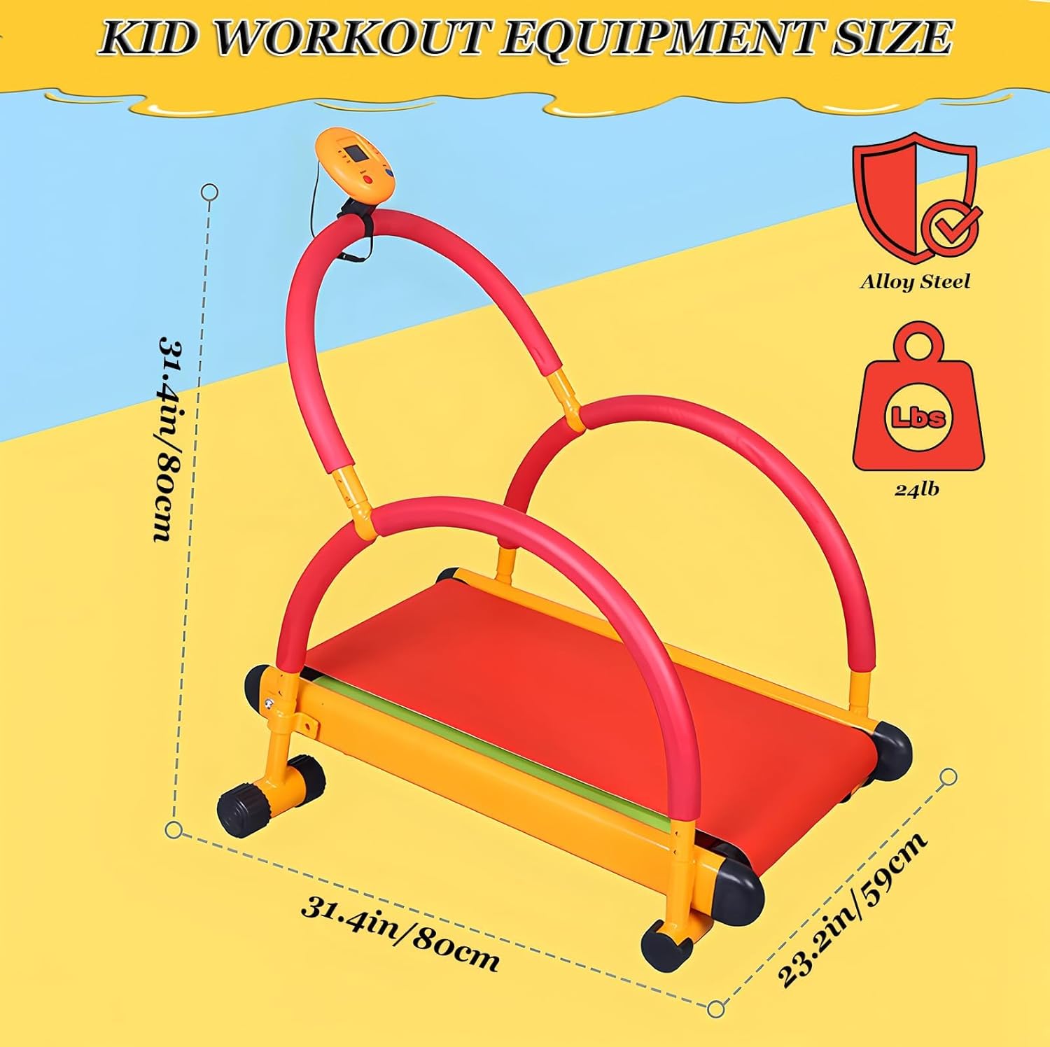 Kids Manual Treadmill for Home, LED Display & Handle Bar, Safe Exercise Equipment for Boys & Girls Ages 3+, Compact Design for Indoor Fitness Fun