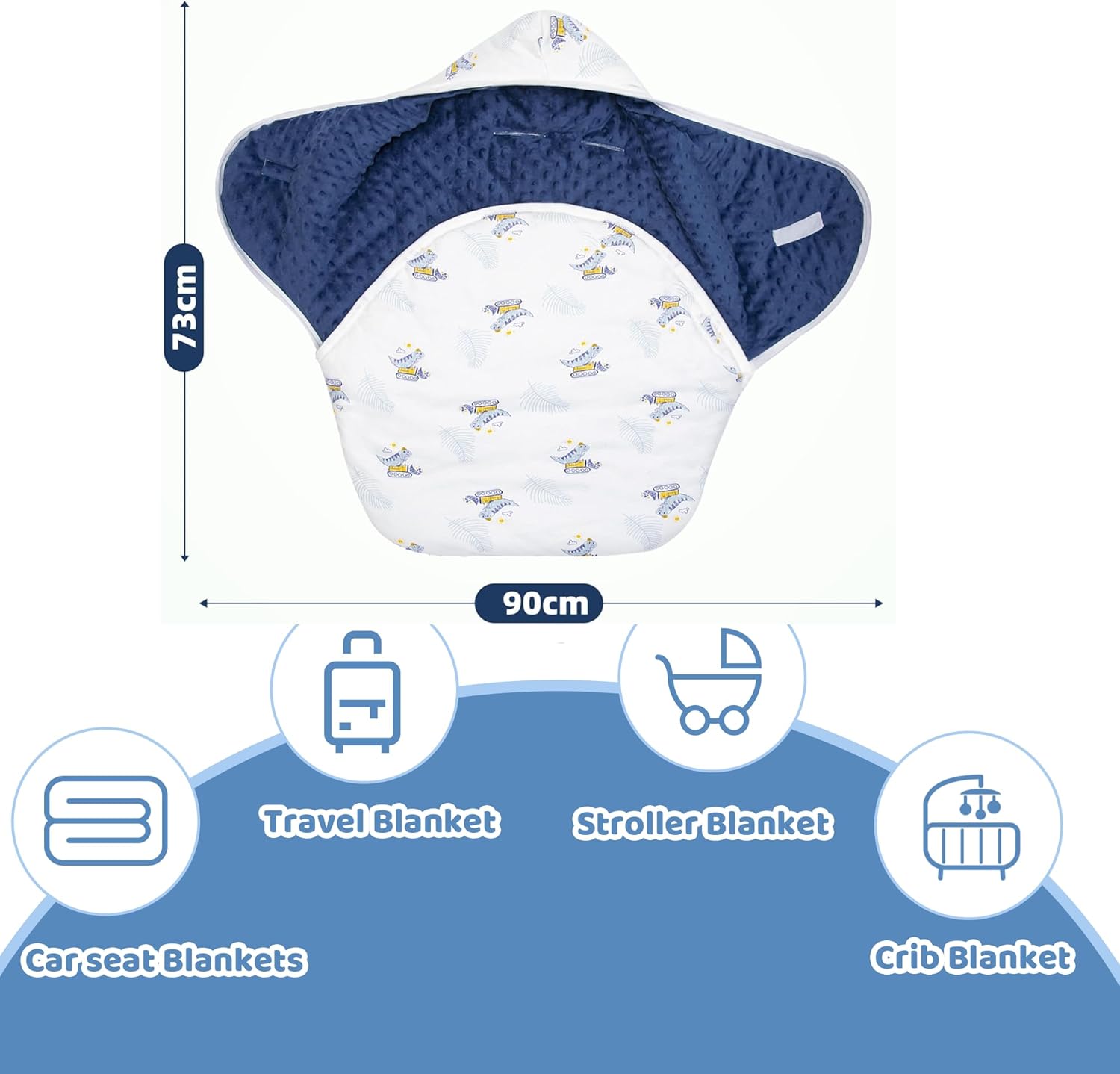 LAT Car seat Blankets for Babies, Universa Newborn Swaddle Wrap Blanket, Double Sided Cotton/Plush Winter Cover and Stroller Bunting Bag,Baby Footmuff(Dinosaur+Dark Blue)