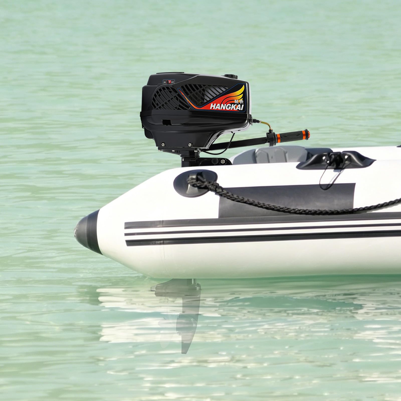 3.6 Cv Motore per Sup, 2.6 Kw Motore Elettrico Barca per Gommone, Avviamento Manuale, Altezza Specchio 42cm, 55cc, 2 Tempi, Motorino Sup per Barche da Pesca e Piccole Imbarcazioni (Grigio)