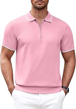 トップス ZIP-UP LINE KNIT POLO SHIRT COOFANDY Men's Zipper Polo Shirt Casual Stripe Knit Polo T