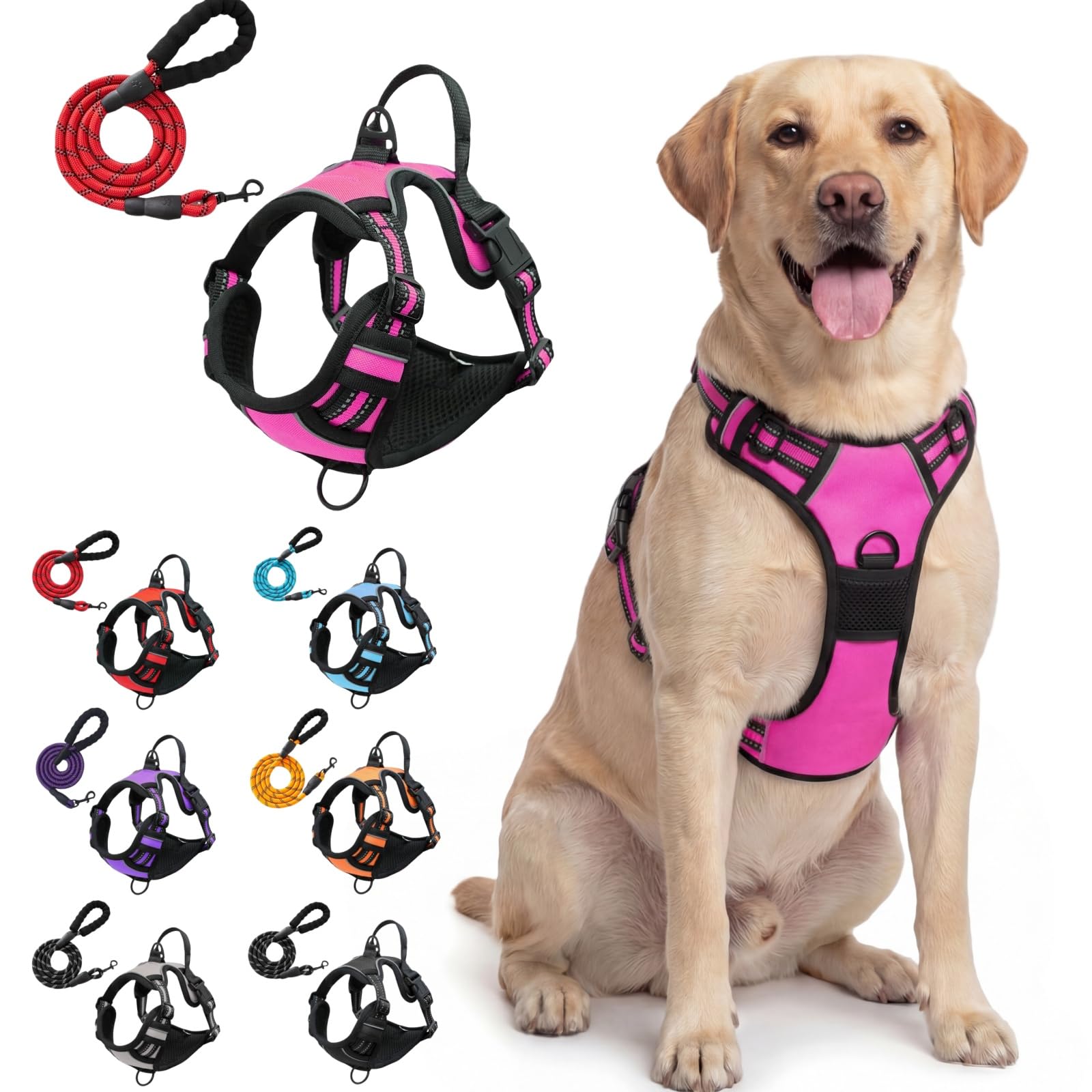 FELLSTERN Anti-ZIEH-Geschirr, Anti-Zieh Hundegeschirr mit Brustclip vorne und Rückenclip hinten verstellbar mit Griff atmungsaktives Mesh reflektierend für kleine und große Hunde